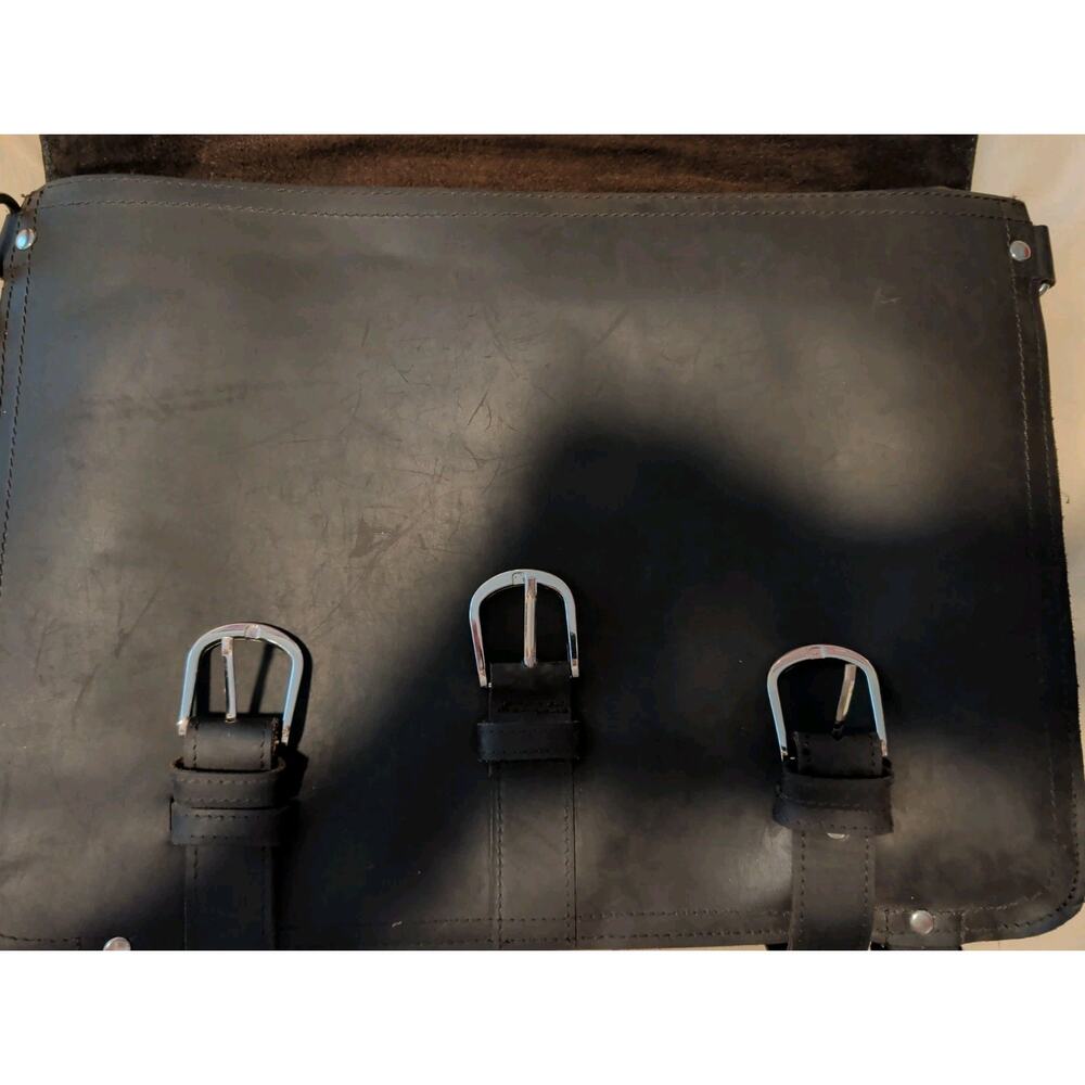 Heavy Duty Black Leather Briefcase Backpack Convertible Laptop Messenger Bag... - Picture 7 of 11